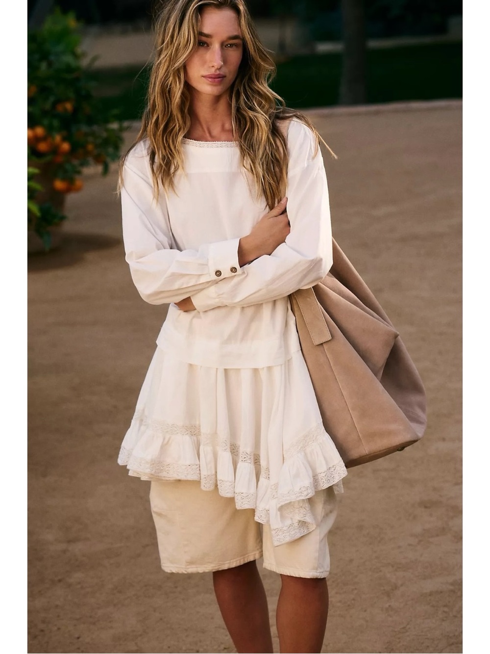 Free People Dainty Ethereal Cottage La Bamba Mini Tunic Dress Ivory White Small - Picture 3 of 14